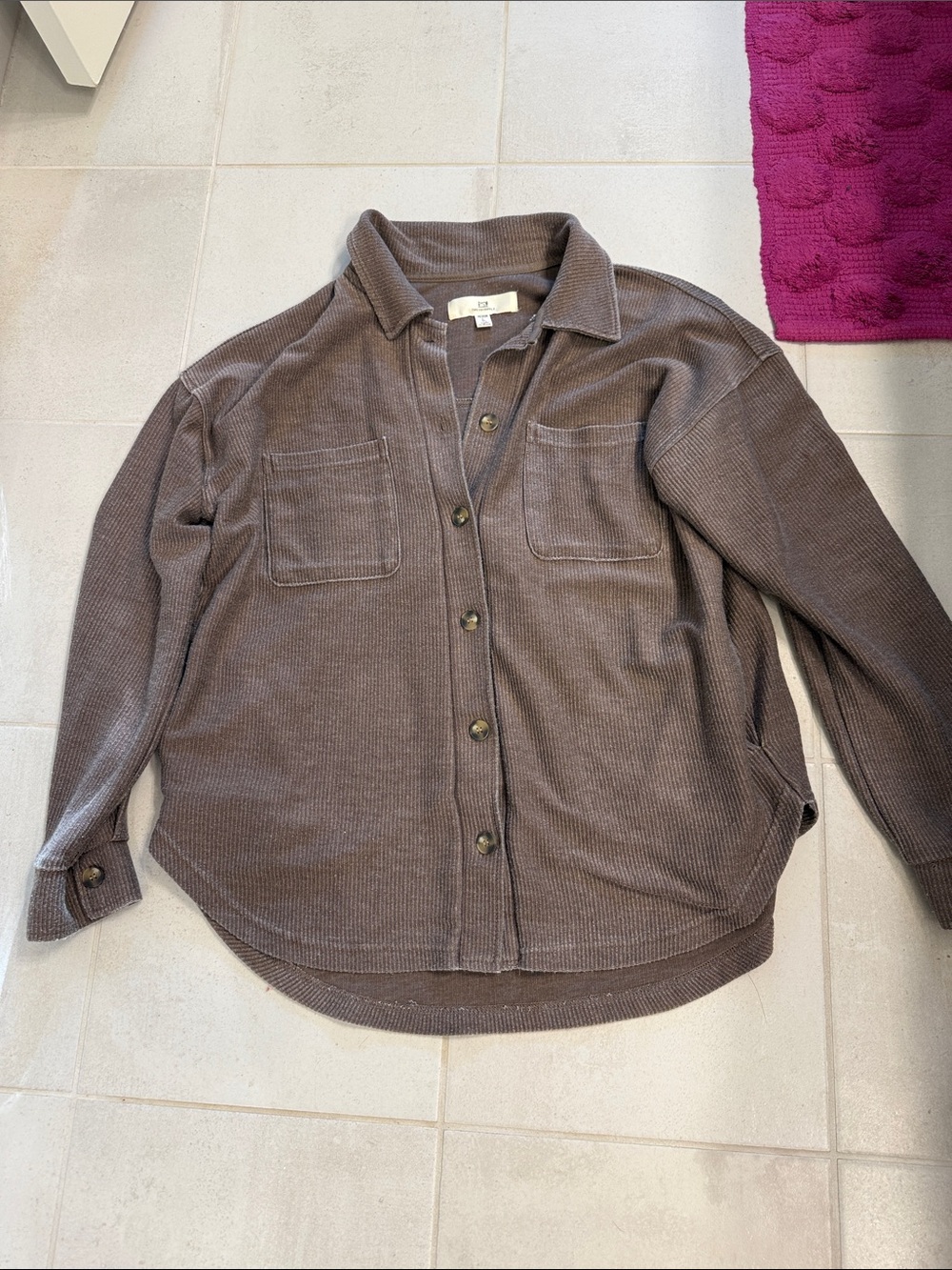 Thread & Supply Brown Ribbed Button-Front Knit Shirt
